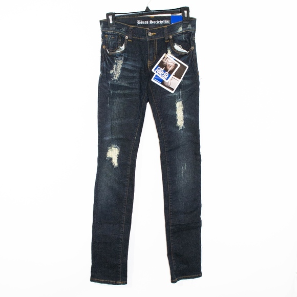 NWT Blues Society Dark Distressed Skinny Jeans - Picture 1 of 5